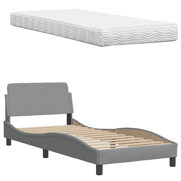 vidaXL Bed with Mattress "Hanko" Light Grey 90x200 cm Fabric