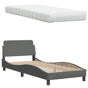 vidaXL Bed with Mattress "Hanko" Dark Gray 90x200 cm Fabric