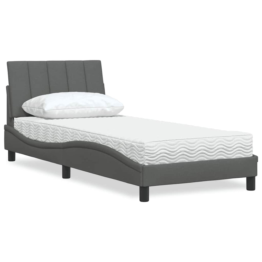 vidaXL Bed with Mattress "Hanko" Dark Gray 90x200 cm Fabric