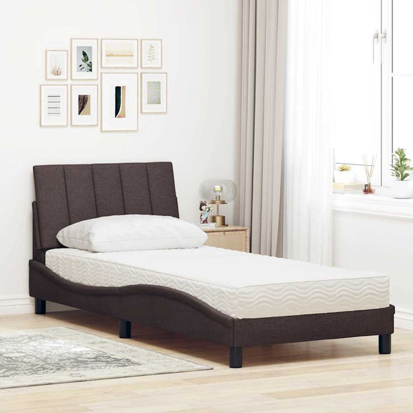 vidaXL "Hanko" Dark Brown Bed with Mattress 90x200 cm Fabric