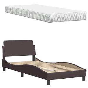 vidaXL "Hanko" Dark Brown Bed with Mattress 90x200 cm Fabric