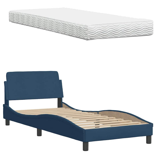 vidaXL Bed with Mattress "Hanko" Blue 90x200 cm Fabric