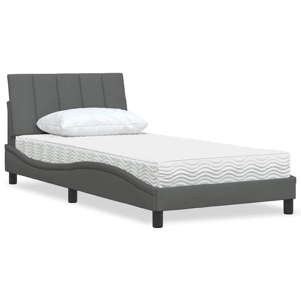 vidaXL Bed with Mattress "Hanko" Dark Gray 100x200 cm Fabric