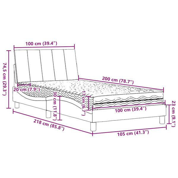 vidaXL Bed with Mattress "Hanko" Black 100x200 cm Fabric