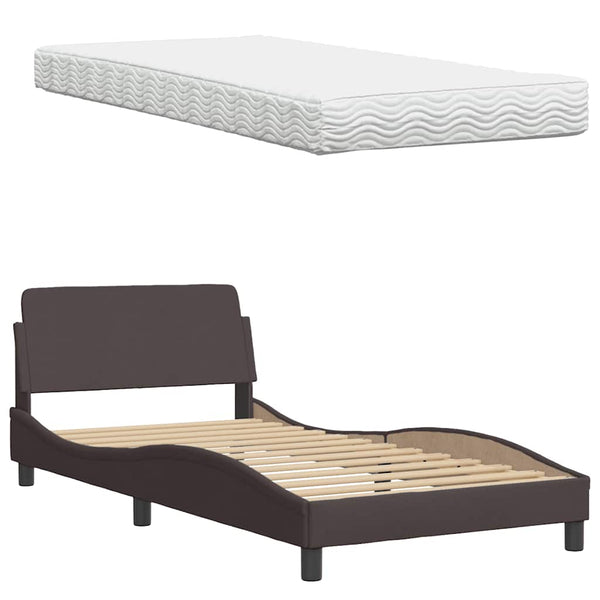 vidaXL Bed with Mattress "Hanko" Dark Brown 100x200 cm Fabric