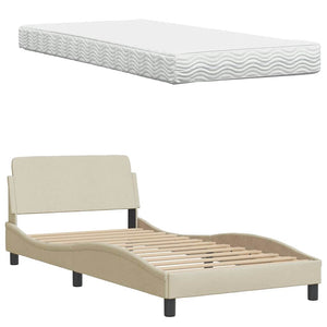 vidaXL Bed with Mattress "Hanko" Cream 100x200 cm Fabric