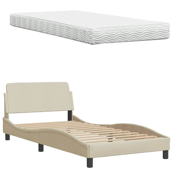 vidaXL Bed with Mattress "Hanko" Cream 100x200 cm Fabric
