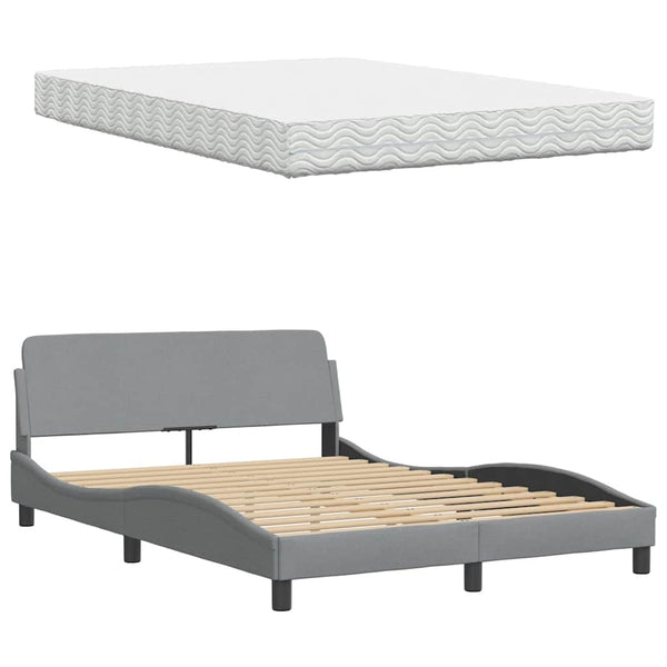 vidaXL "Hanko" Light Grey 120x200 cm Fabric Bed with Mattress