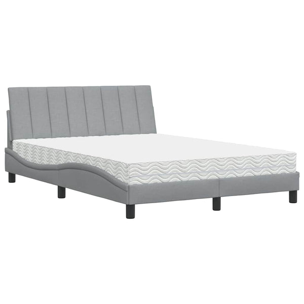 vidaXL Bed with Mattress "Hanko" Light Grey 140x190 cm Fabric