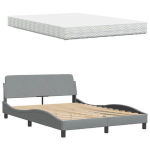 vidaXL Bed with Mattress "Hanko" Light Grey 140x190 cm Fabric