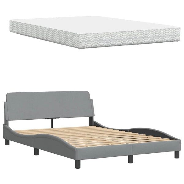 vidaXL Bed with Mattress "Hanko" Light Grey 140x190 cm Fabric
