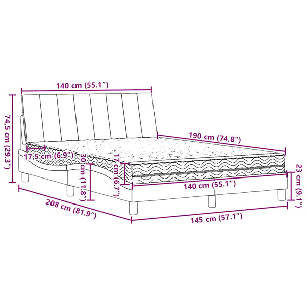 vidaXL Bed with Mattress "Hanko" Dark Gray 140x190 cm Fabric