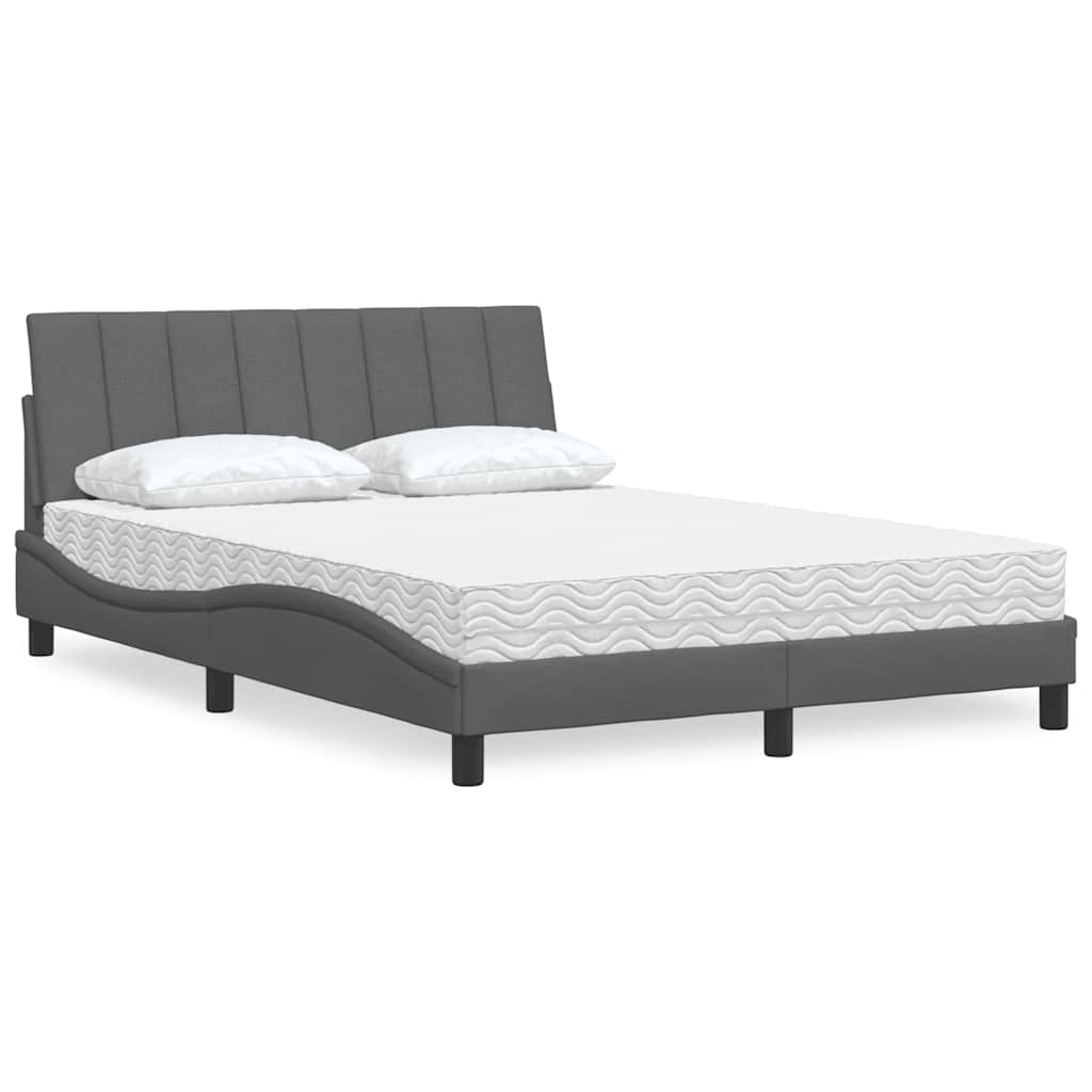 vidaXL Bed with Mattress "Hanko" Dark Gray 140x190 cm Fabric