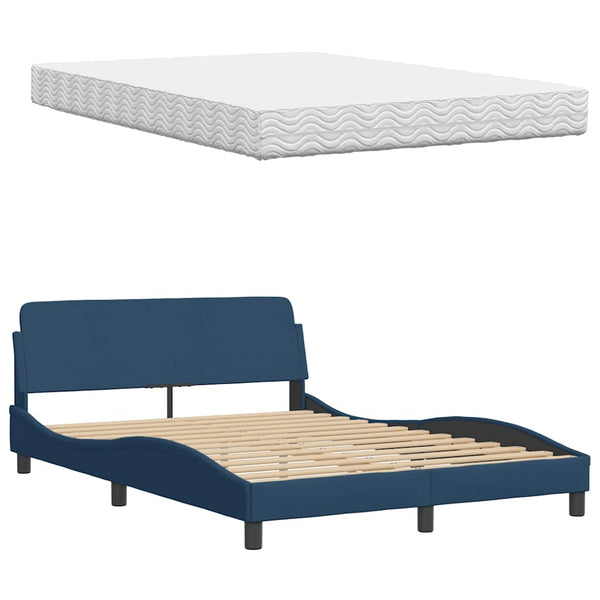 vidaXL Bed with Mattress "Hanko" Blue 140x190 cm Fabric