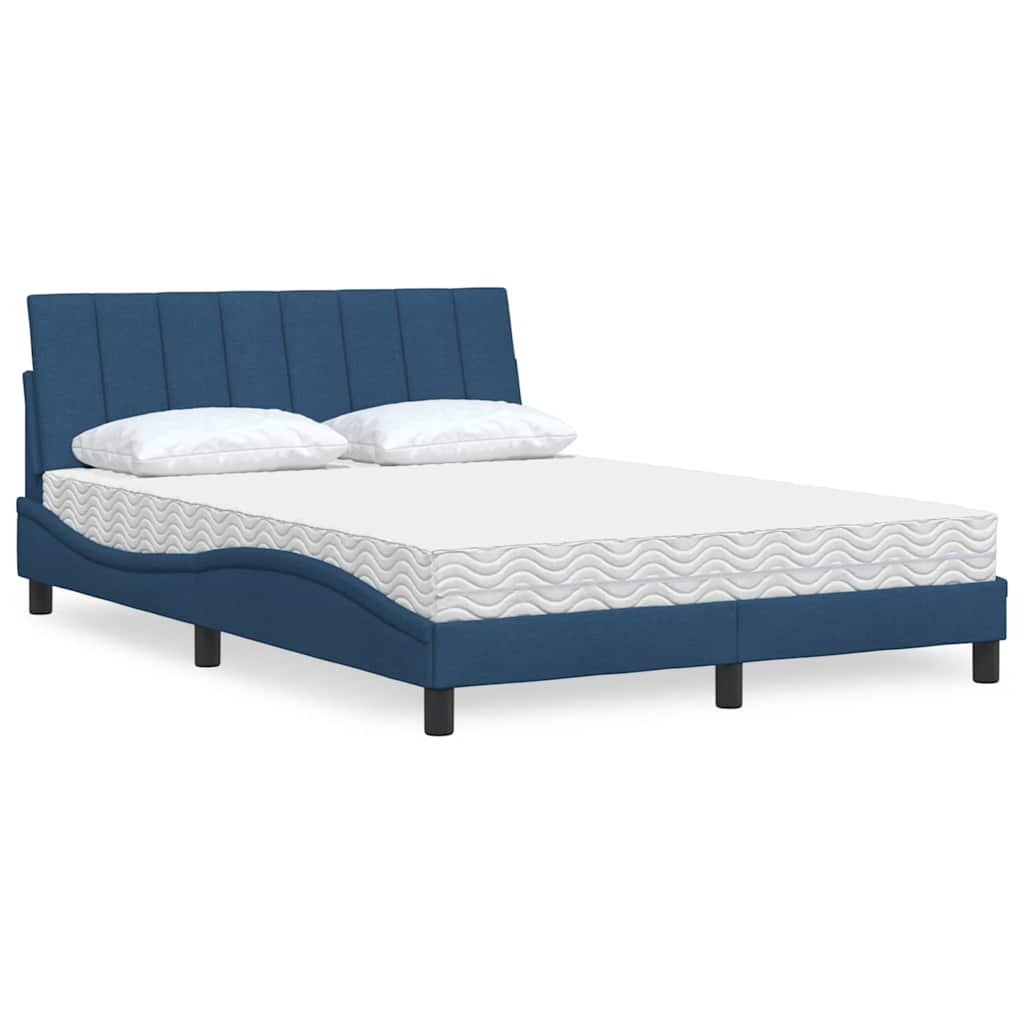 vidaXL Bed with Mattress "Hanko" Blue 140x190 cm Fabric