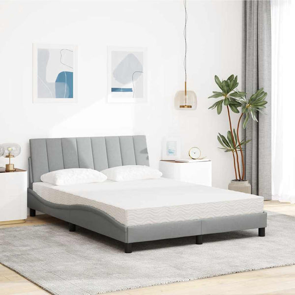 vidaXL Bed with Mattress "Hanko" Light Grey 140x200 cm Fabric