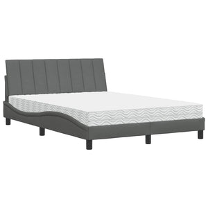 vidaXL "Hanko" Dark Grey Fabric Bed with Mattress 140x200 cm