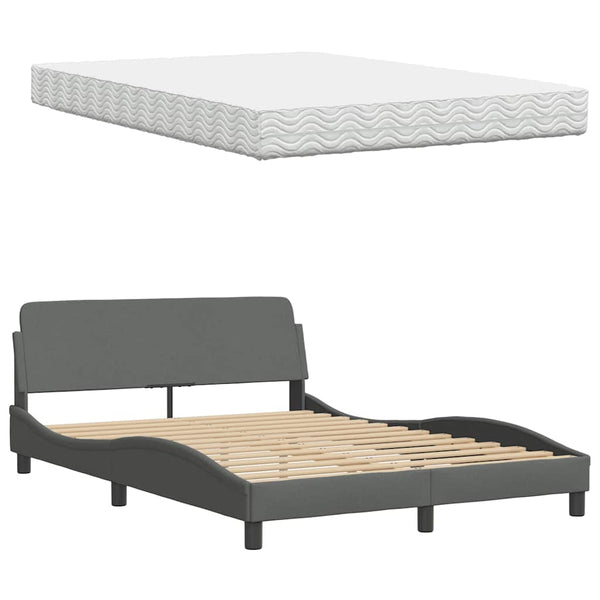 vidaXL "Hanko" Dark Grey Fabric Bed with Mattress 140x200 cm