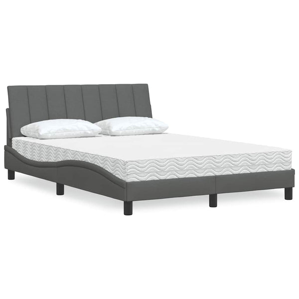 vidaXL "Hanko" Dark Grey Fabric Bed with Mattress 140x200 cm
