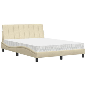 vidaXL Bed with Mattress "Hanko" Cream 140x200 cm Fabric