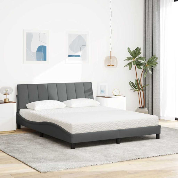 vidaXL Bed with Mattress "Hanko" Dark Grey 160x200 cm Fabric