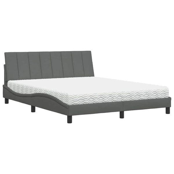 vidaXL Bed with Mattress "Hanko" Dark Grey 160x200 cm Fabric