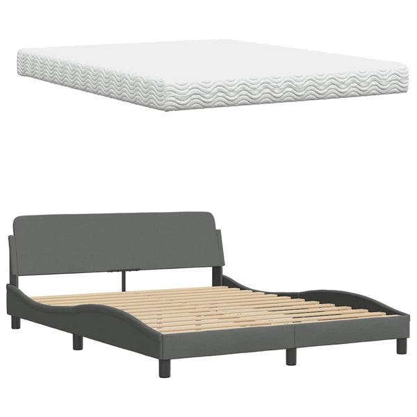vidaXL Bed with Mattress "Hanko" Dark Grey 160x200 cm Fabric