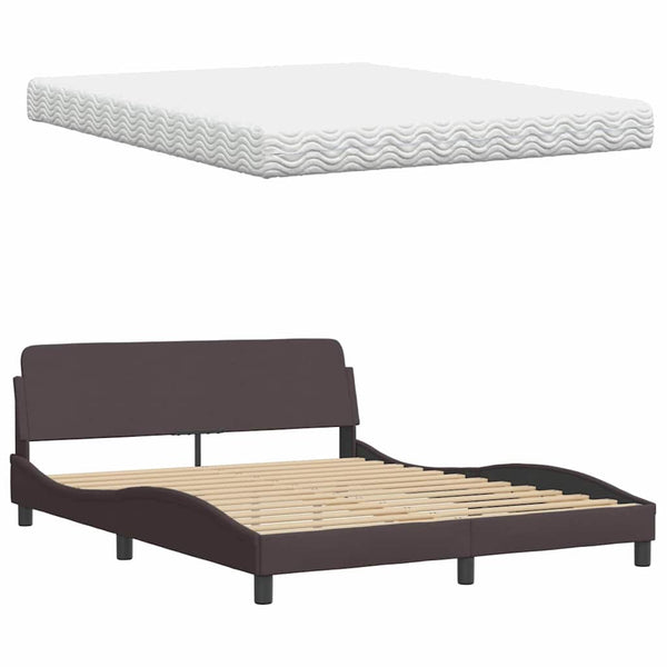vidaXL Bed with Mattress "Hanko" Dark Brown 160x200 cm Fabric