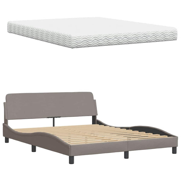 vidaXL Bed with Mattress "Hanko" Taupe 160x200 cm Fabric