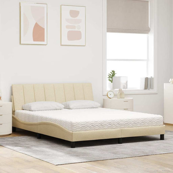 vidaXL Bed with Mattress "Hanko" Cream 160x200 cm Fabric