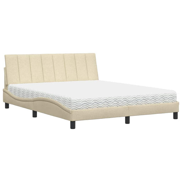 vidaXL Bed with Mattress "Hanko" Cream 160x200 cm Fabric