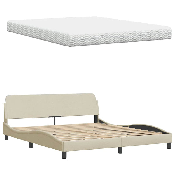 vidaXL Bed with Mattress "Hanko" Cream 160x200 cm Fabric