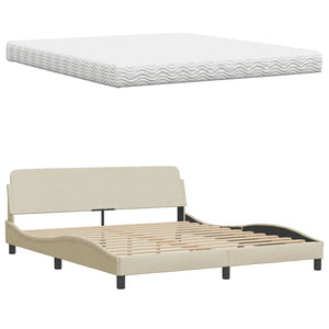 vidaXL Bed with Mattress "Hanko" Cream 180x200 cm Fabric