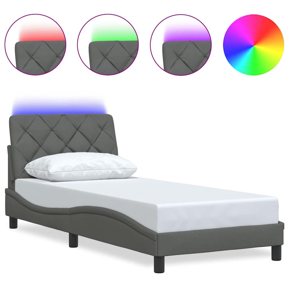 vidaXL LED Bed Frame without Mattress Dark Grey 80x200 cm Fabric