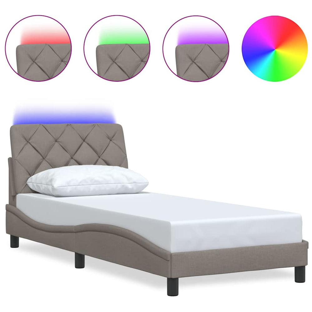 vidaXL Bed Frame with LED, without Mattress, Taupe 80x200 cm Fabric