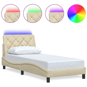 vidaXL LED Bed Frame without Mattress Cream 80x200 cm Fabric