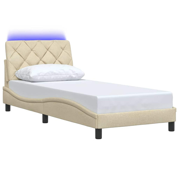 vidaXL LED Bed Frame without Mattress Cream 80x200 cm Fabric