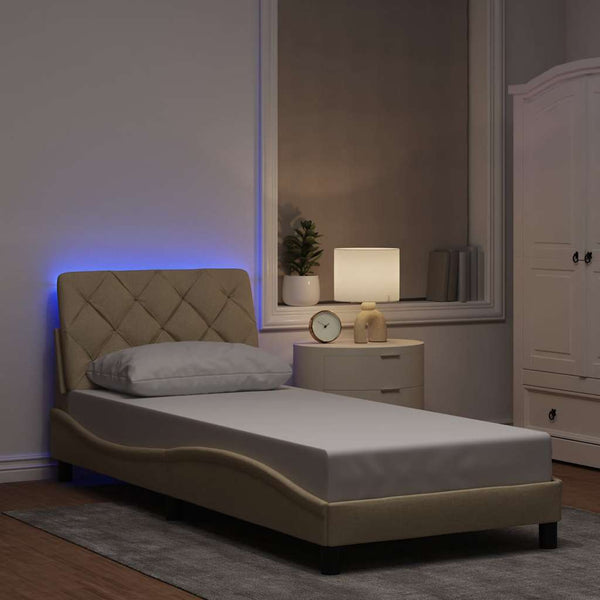 vidaXL LED Bed Frame without Mattress Cream 80x200 cm Fabric