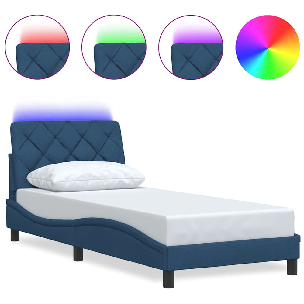 vidaXL LED Bed Frame without Mattress Blue 80x200 cm Fabric