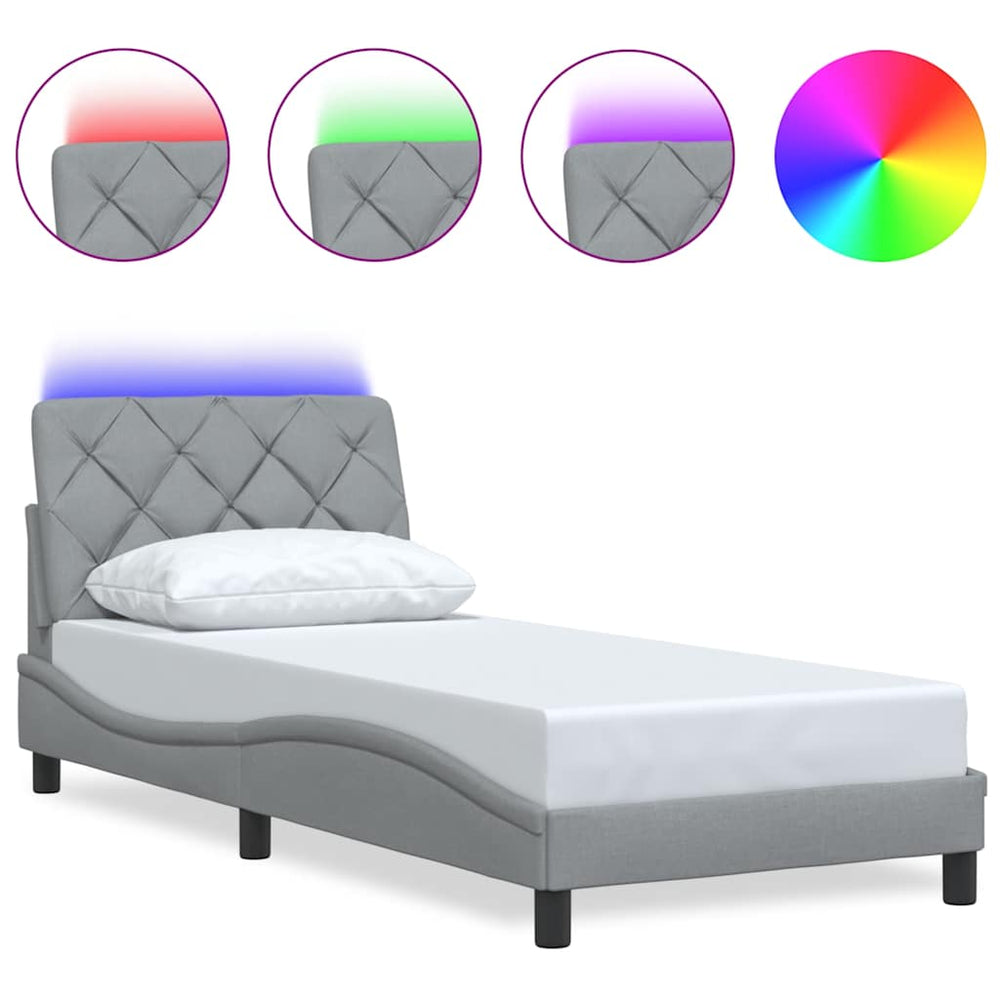 vidaXL LED Bed Frame without Mattress Light Gray 90x190 cm Fabric