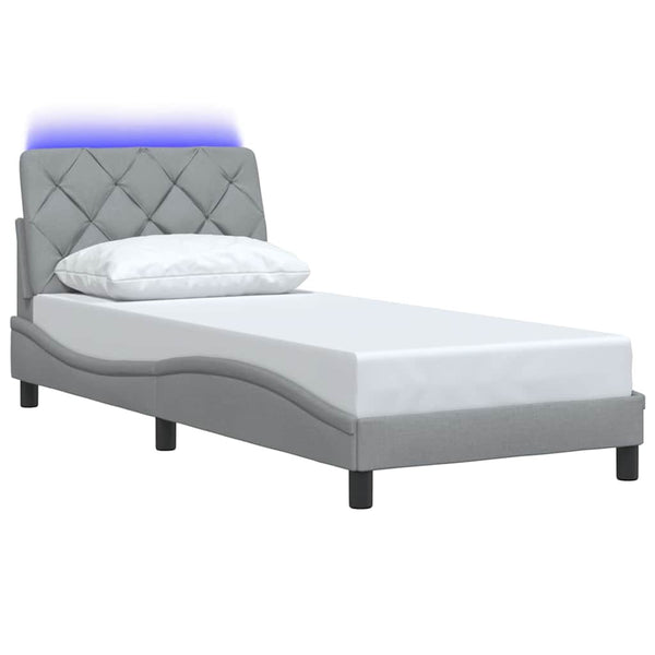vidaXL LED Bed Frame without Mattress Light Gray 90x190 cm Fabric