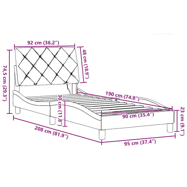 vidaXL LED Bed Frame without Mattress Light Gray 90x190 cm Fabric