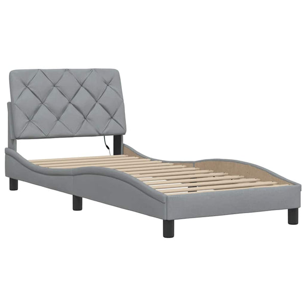 vidaXL LED Bed Frame without Mattress Light Gray 90x190 cm Fabric