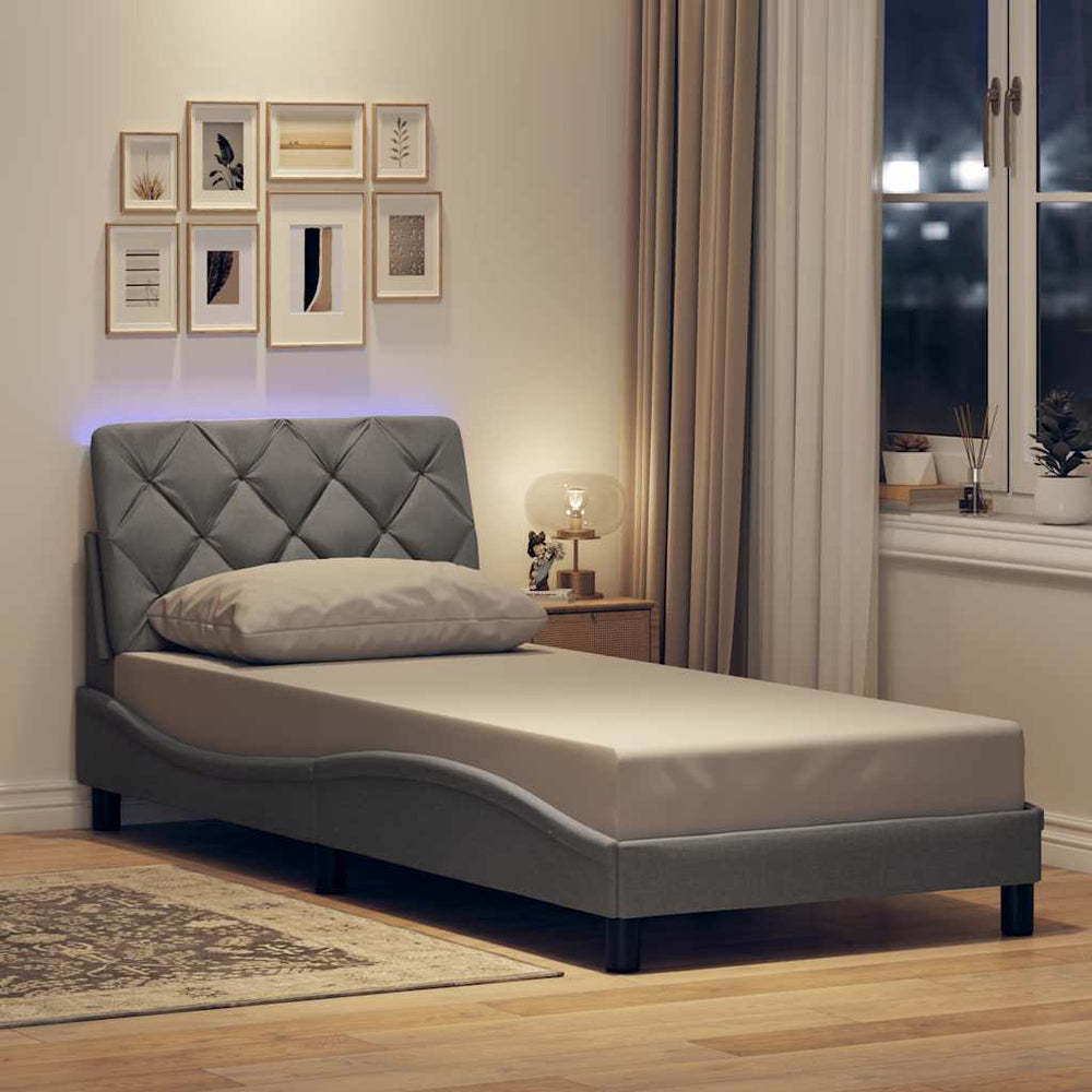 vidaXL LED Bed Frame without Mattress Light Gray 90x190 cm Fabric