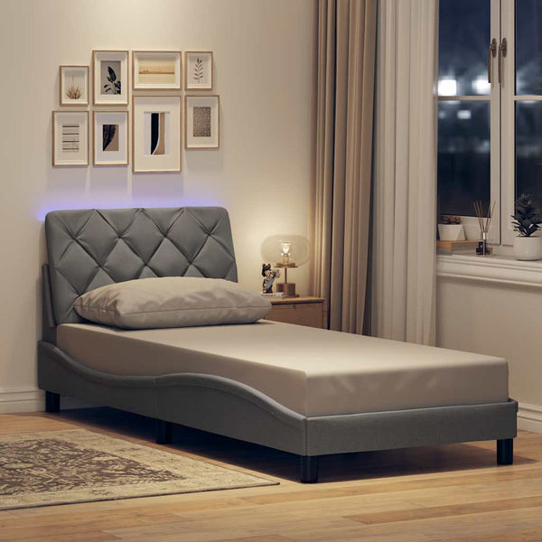 vidaXL LED Bed Frame without Mattress Light Gray 90x190 cm Fabric