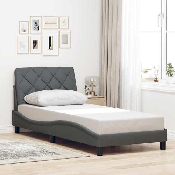 vidaXL LED Bed Frame without Mattress Dark Grey 90x190 cm Fabric