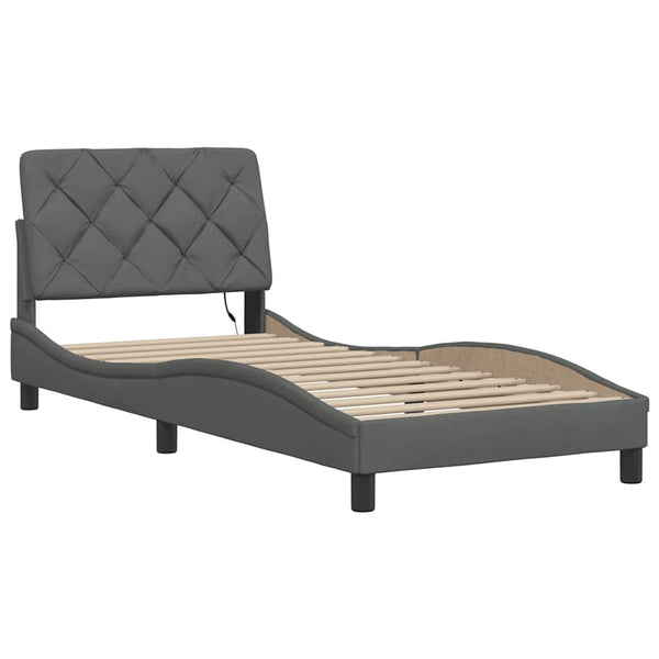 vidaXL LED Bed Frame without Mattress Dark Grey 90x190 cm Fabric