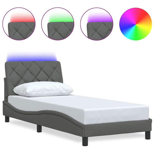 vidaXL LED Bed Frame without Mattress Dark Grey 90x200 cm Fabric