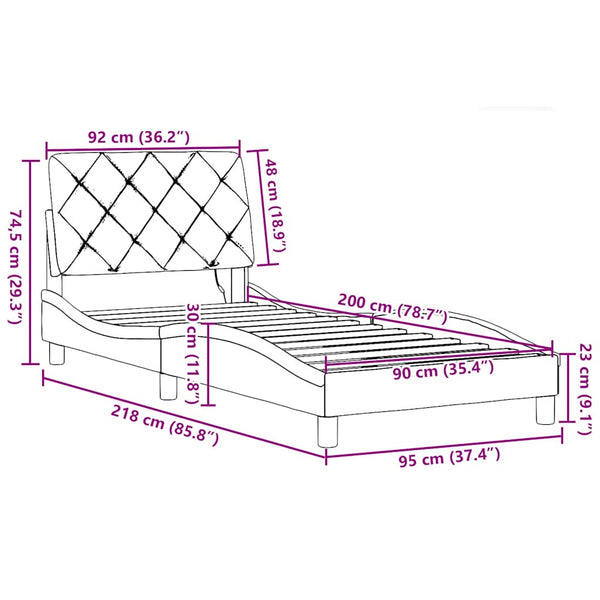 vidaXL LED Bed Frame without Mattress Dark Grey 90x200 cm Fabric
