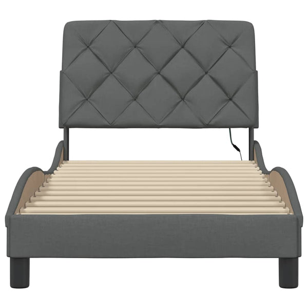 vidaXL LED Bed Frame without Mattress Dark Grey 90x200 cm Fabric